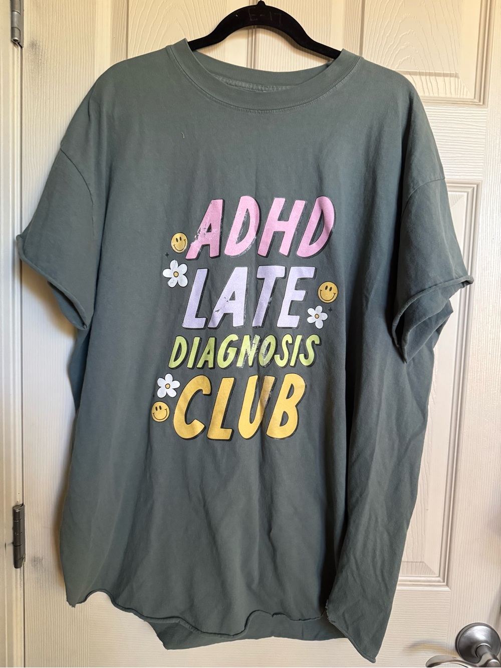 Pebby Forevee Olive Green 'ADHD Late Diagnosis Club' Graphic Tee, Size 2X